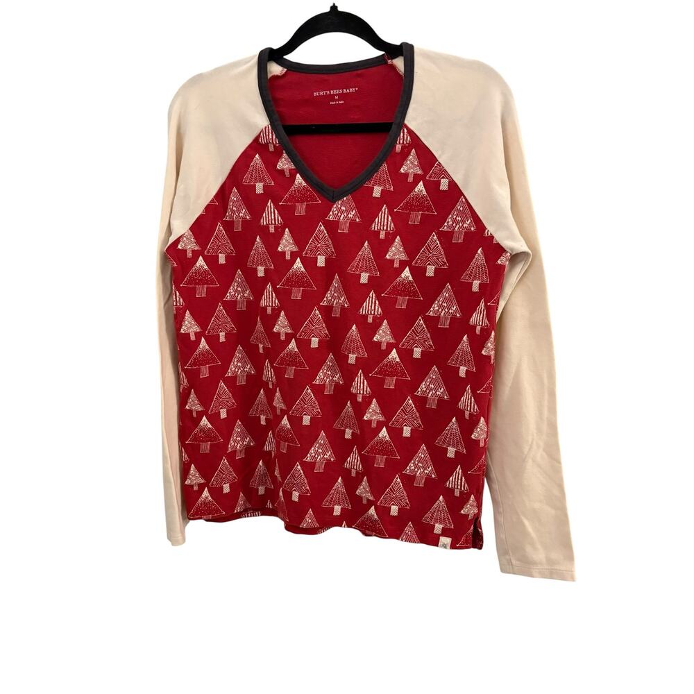 Burts Bees Baby 2 Piece Red Pajamas Organic Cotton Medium Christmas Trees - Picture 2 of 12